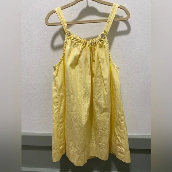 Pink chicken yellow dress with white stripes, 4T - Picture 1 of 4